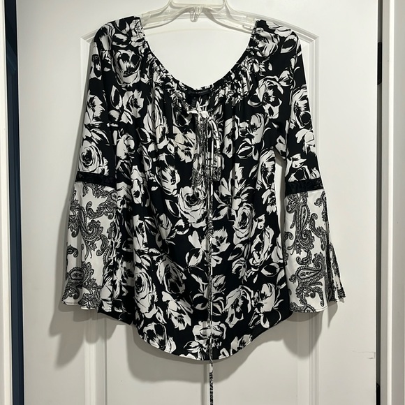 White House Black Market Tops - WHBM Floral and paisley off shoulder embellished sleeve top